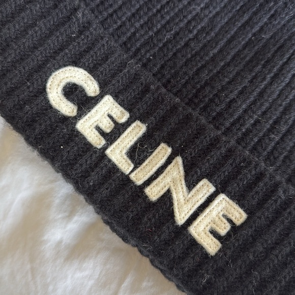 Celine Logo Knit Beanie in Black - Picture 2 of 7